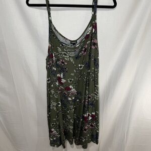 Torrid Dress Womens Size 4 Olive Green Floral Adjustable Straps Plus Size Boho